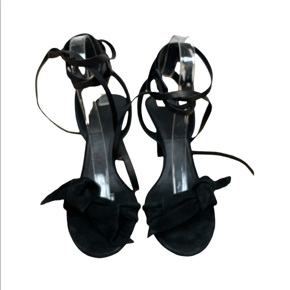 Isabel Marant AKYNN BLACK LEATHER & SUEDE ANKLE WRAP HEELS - Picture 2 of 7